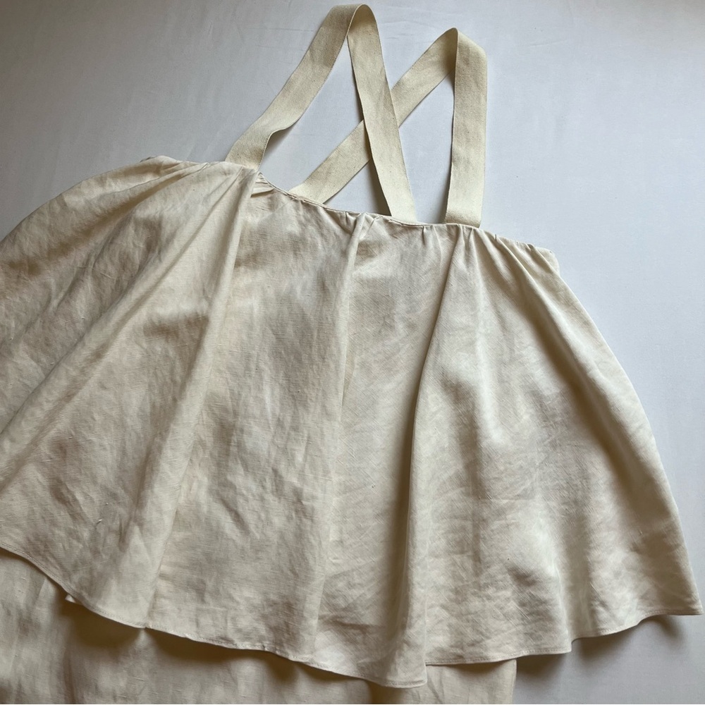 WHIT cream ivory silk linen blend ruffle criss cross sleeveless mini dress - Picture 3 of 7